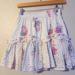 LoveShackFancy Antique White Floral Mini Skirt (XS) New without tags.